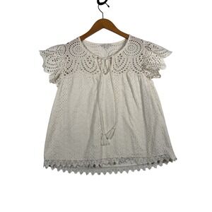 Jennifer and Grace Ivory Eyelet Cottagecore Top Size L Boho Peasant Western